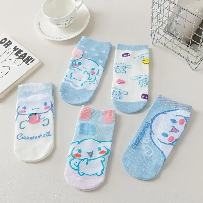 

5Pairs Cinnamoroll Cute Cartoon Ankle Socks Korean Style Sweet Spring Summer Trendy Socks for Women Girls