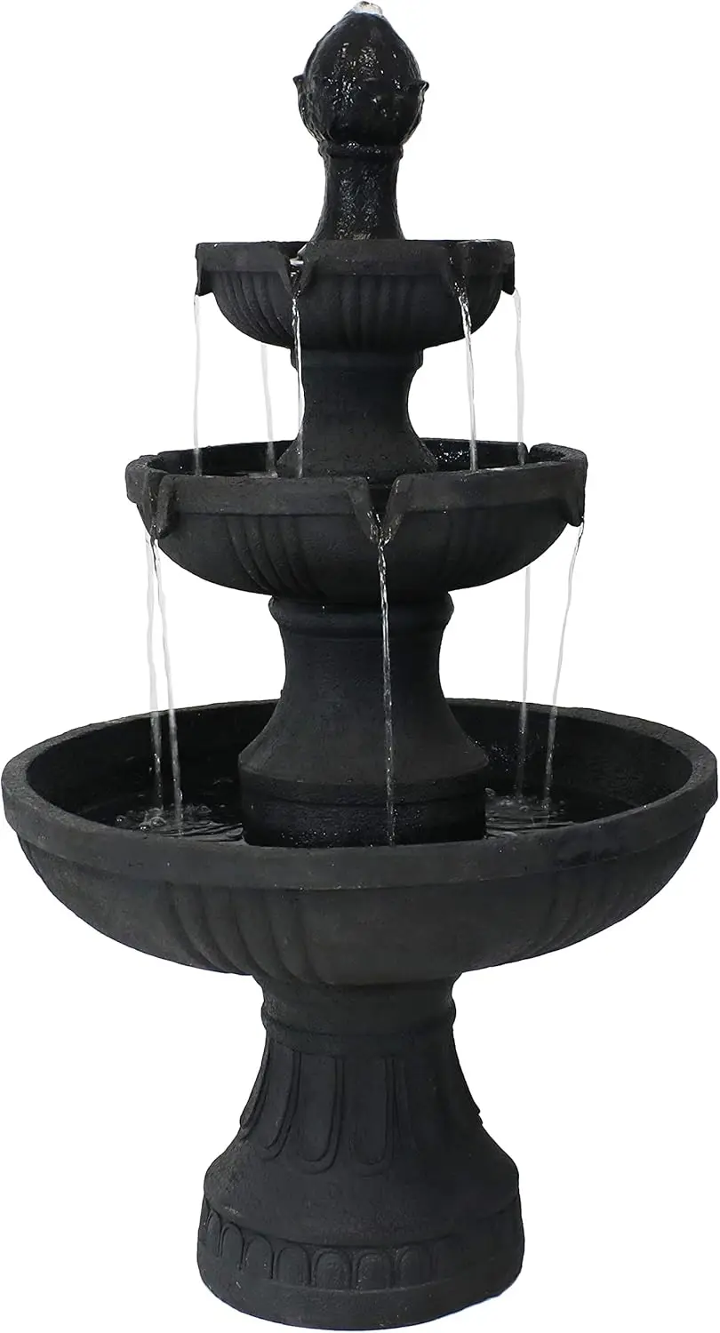 

Sunnydaze Flower Blossom 43 Tiered Outdoor Water Fountain 3 Tiered Outdoor Fountain for Garden Patio or Backyard Black Finish