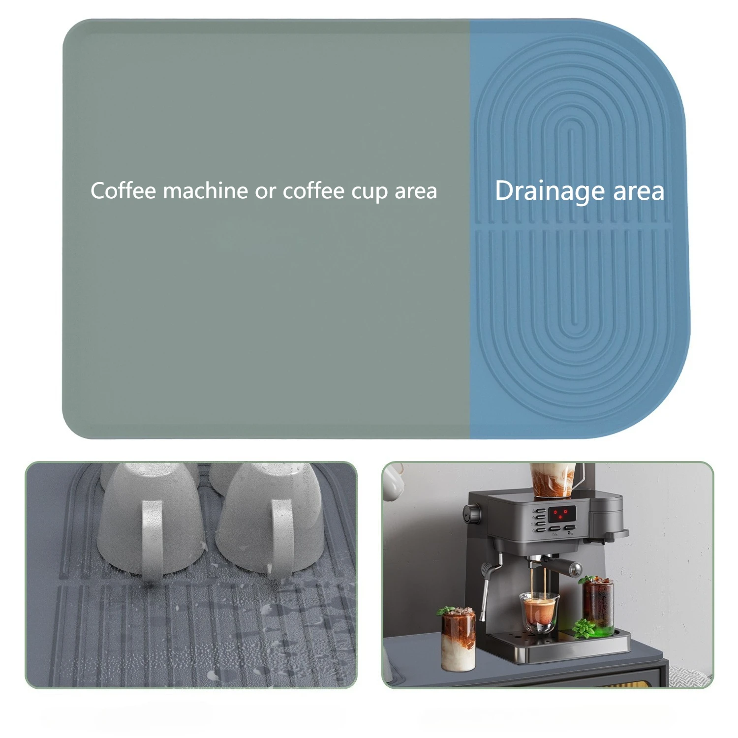 Estera de silicona para máquina de café, mostrador de Bar, mesa de comedor, bandeja de drenaje grande antideslizante y aislante térmico, estera de secado para tazas de café