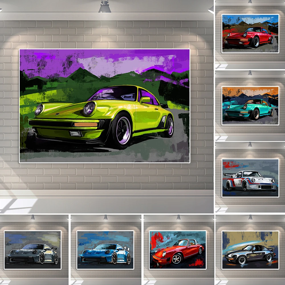 

Retro Luxury Sports Car 911 Carrera Poster Print Abstract Racing Graffiti Canvas Painting Supercar Club Wall Art Room Decor Gift