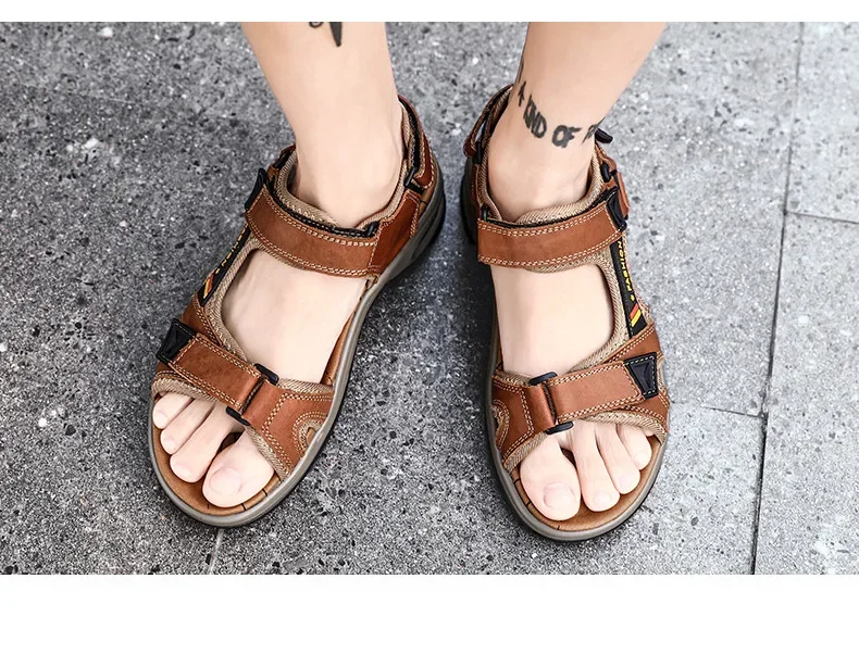 Neue Sommer Echtes Leder Männer Sandalen Mode-Design Atmungsaktive Casual Schuhe Männer Weichen Boden Outdoor Strand Sandalen Große Größe 46 – Detail 15
