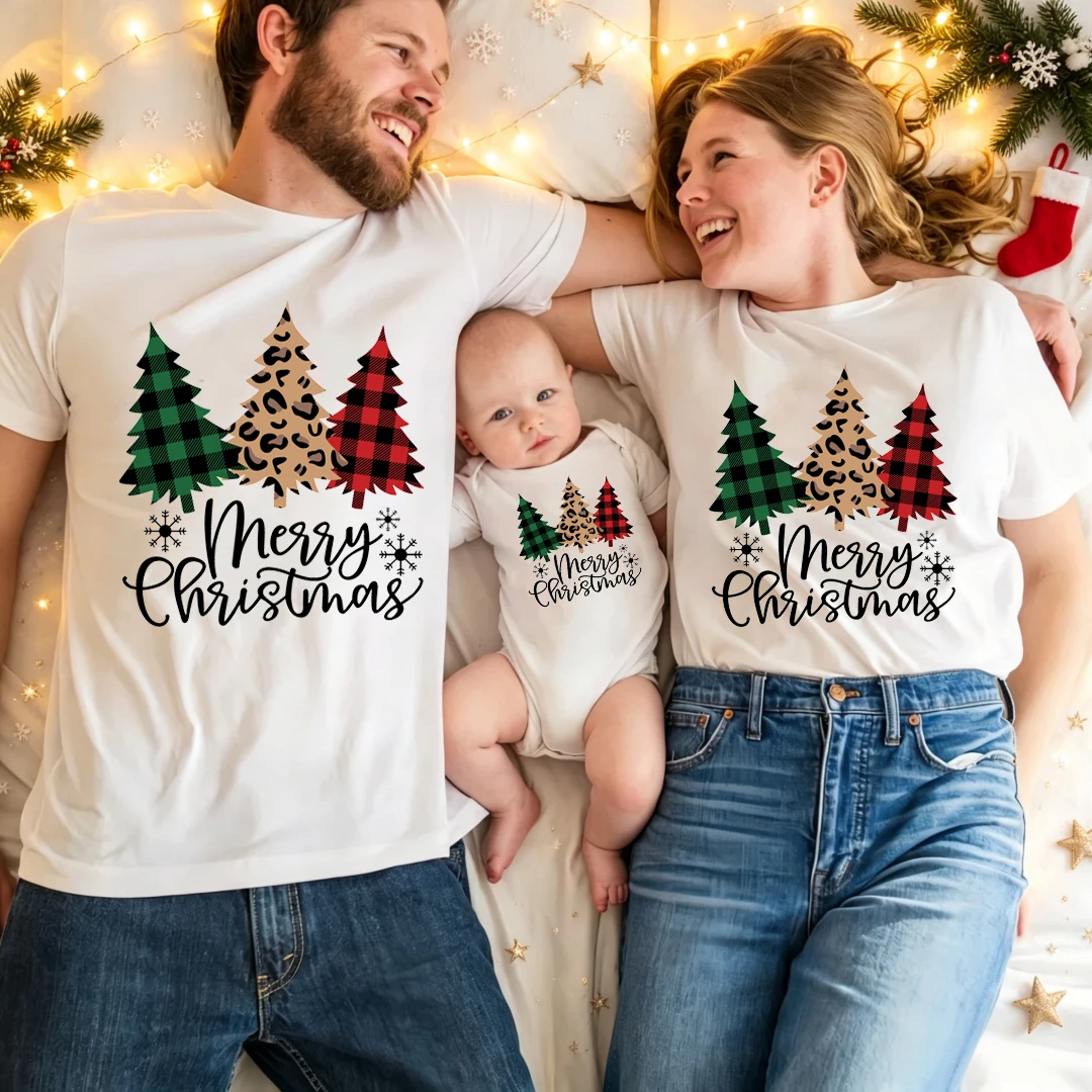 Merry Christmas Print Family Matching Outfits Xmas Party Clothes Mom Dad Daughter Son T-shirt Baby Bodysuit Fashion Family Look