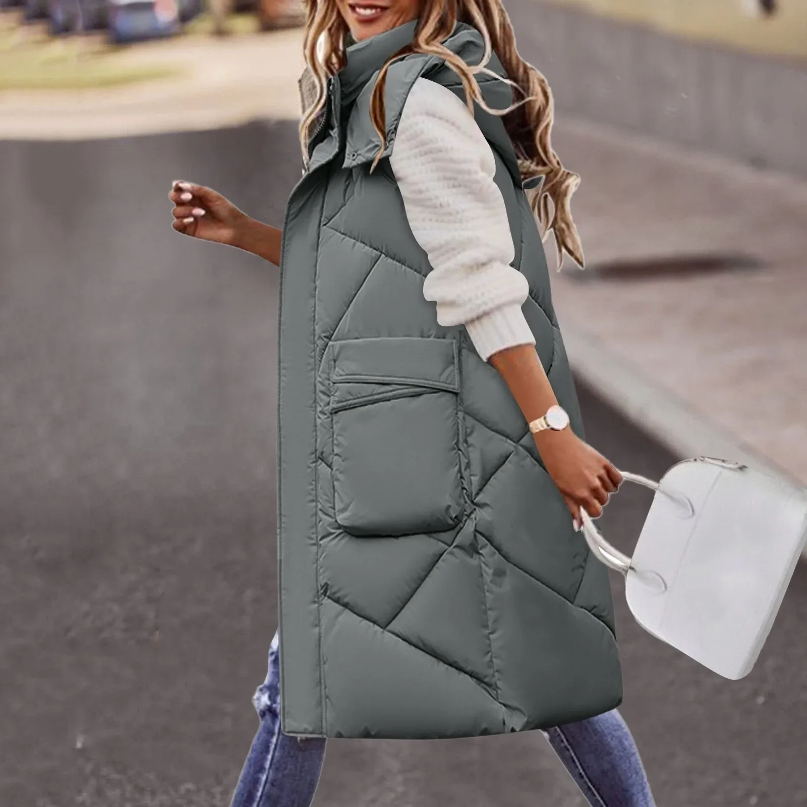 

Women's Sleeveless Vest Long Down Jacket Solid Korea Hooded Padded Vests Loose Females 2023 Ladies Fashion Casual Winter Coat