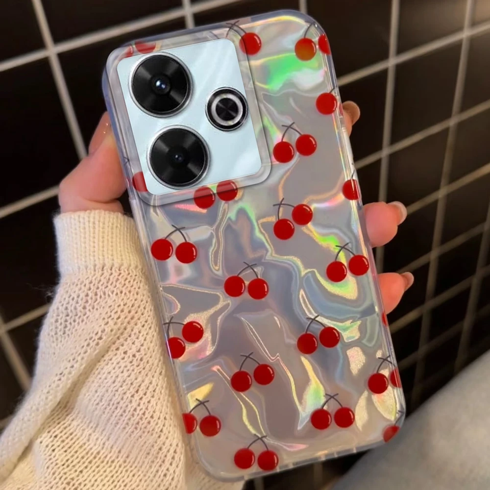 

﻿Summer Fruits Cute Pink Cherry Girls Phone Cases for Xiaomi Poco C65 X5 M5S X7 Pro X3 M6 X6 C61 Vortex Texture Shockproof Cover