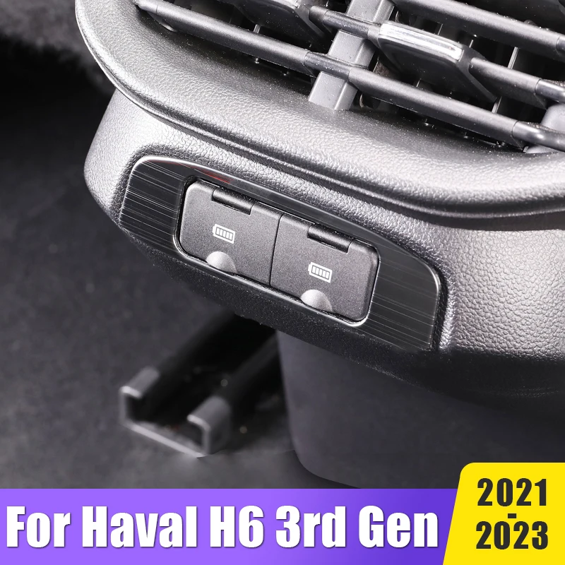 

Car Accessories For Haval H6 3rd Gen 2021 2022 2023 GT DHT PHEV Stainless Steel Rear Armrest USB Charger Frame Trim Decoration