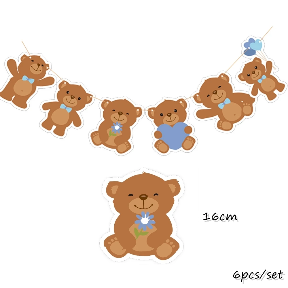 Cartoon Bear Paper Cupcake Toppers Hanging Labels for Kids Bear Happy Birthday Party Cake Decoration DIY Gifts Wrapping Supplies