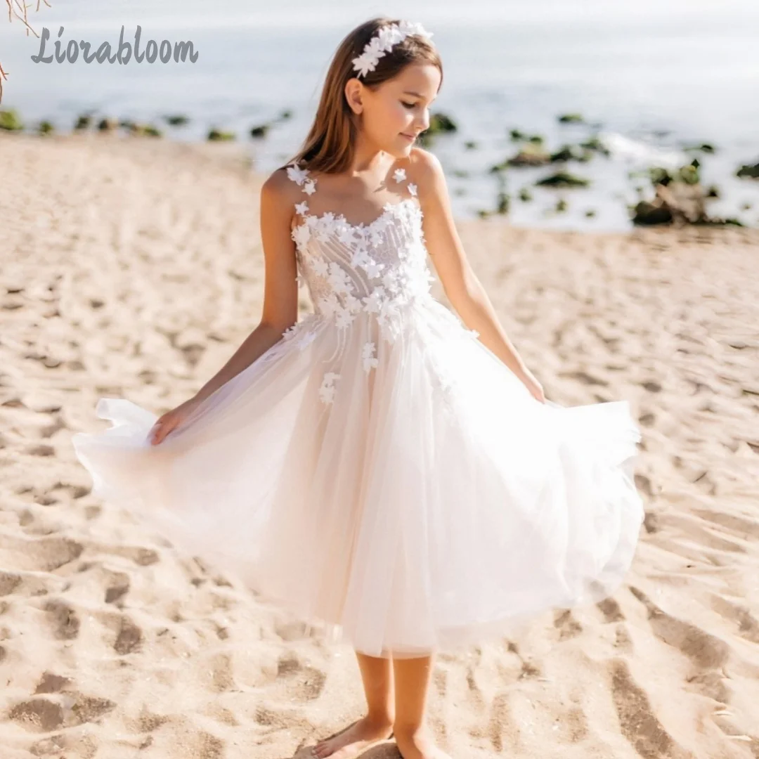 Abito Semplice in Tulle per Bambine, Vestito Personalizzato da Damigella, Abito da Principessa per Feste, Abito da Cerimonia Nuziale