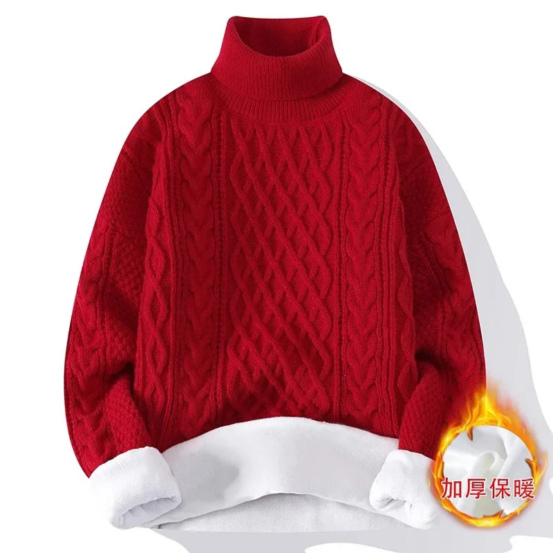 Women Turtleneck Long Sleeve Velvet Sweaters Casual Women& Men Unisex Red Christmas Knitwear Pullover Coats YMFZ-YM3401