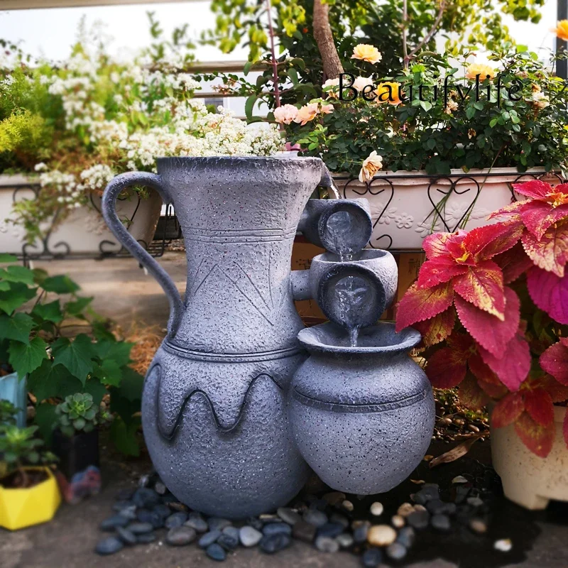 

terrace landscaping arrangement solar energy Garden fountain gourd flowing water ornament circulating water jar decoration