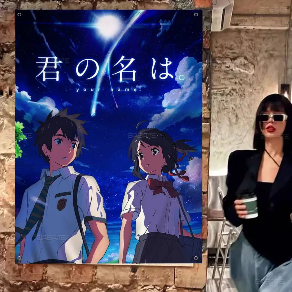 Anime Your Name Mitsuha Movie Creative Pattern Hanging Flag Polyester Printed Banner Hand Pulled Flag