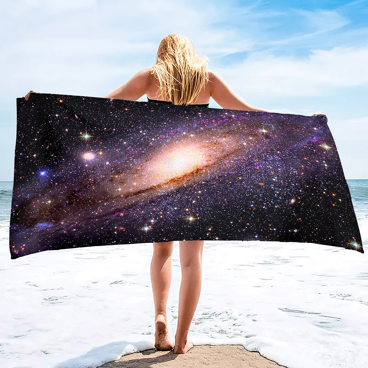 Beautiful Space Galaxy Nebula Stars Beach Towel Microfiber Pool Towel Absorbent Quick Dry Beach Towel Sand Free Blanket for Kids