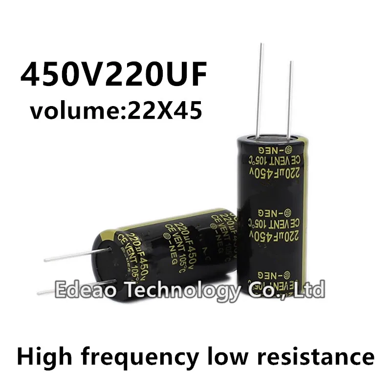 

2pcs/lot 450V 220UF 450V220UF 220UF450V volume: 22X45 22*45 mm High frequency low resistance aluminum electrolytic capacitor