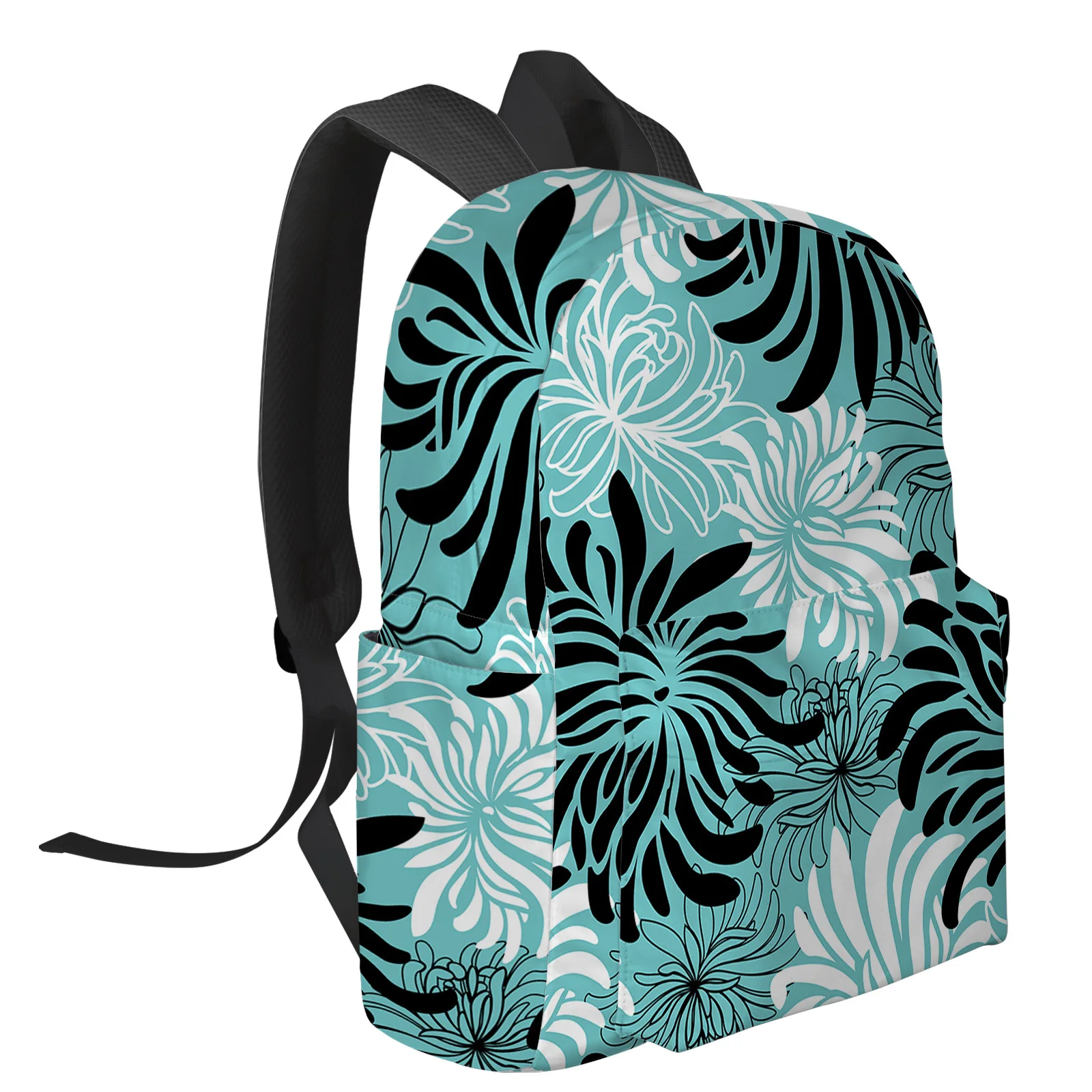 Water Green Chrysanthemum Black And White Retro Backpacks Custom School Bags Laptop Backpack Men Women Female Travel Mochila