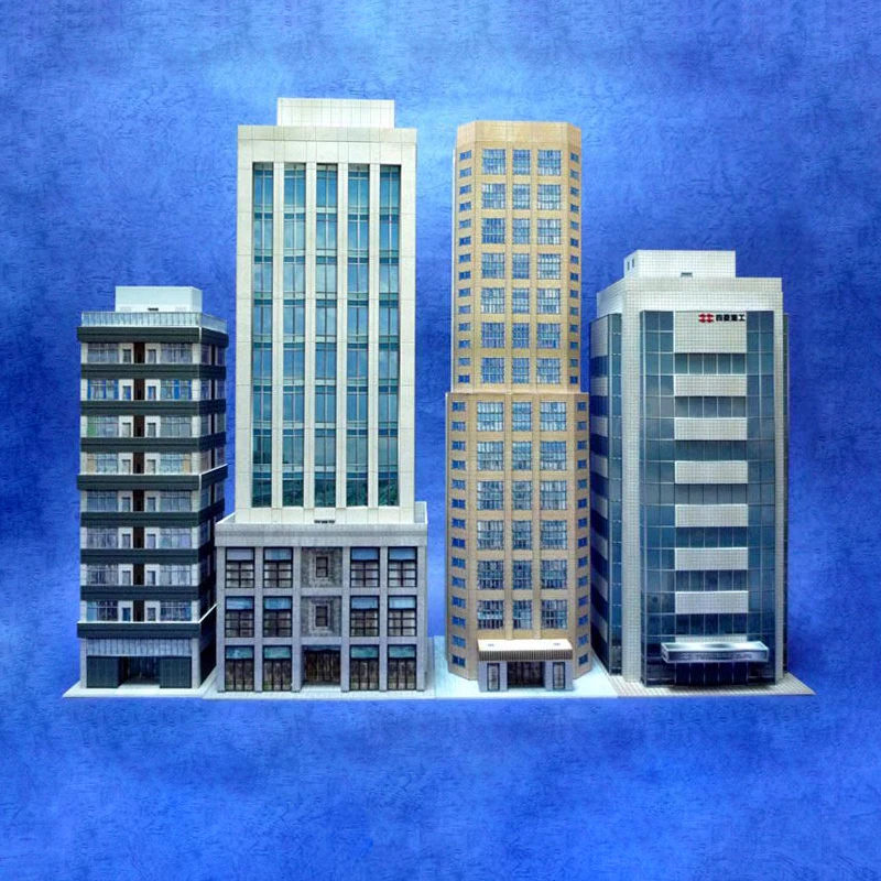 1:150 N-Scale Japanese Building Diorama 3D Paper Model Scene DIY Handmade Ornaments 4 tall buildings