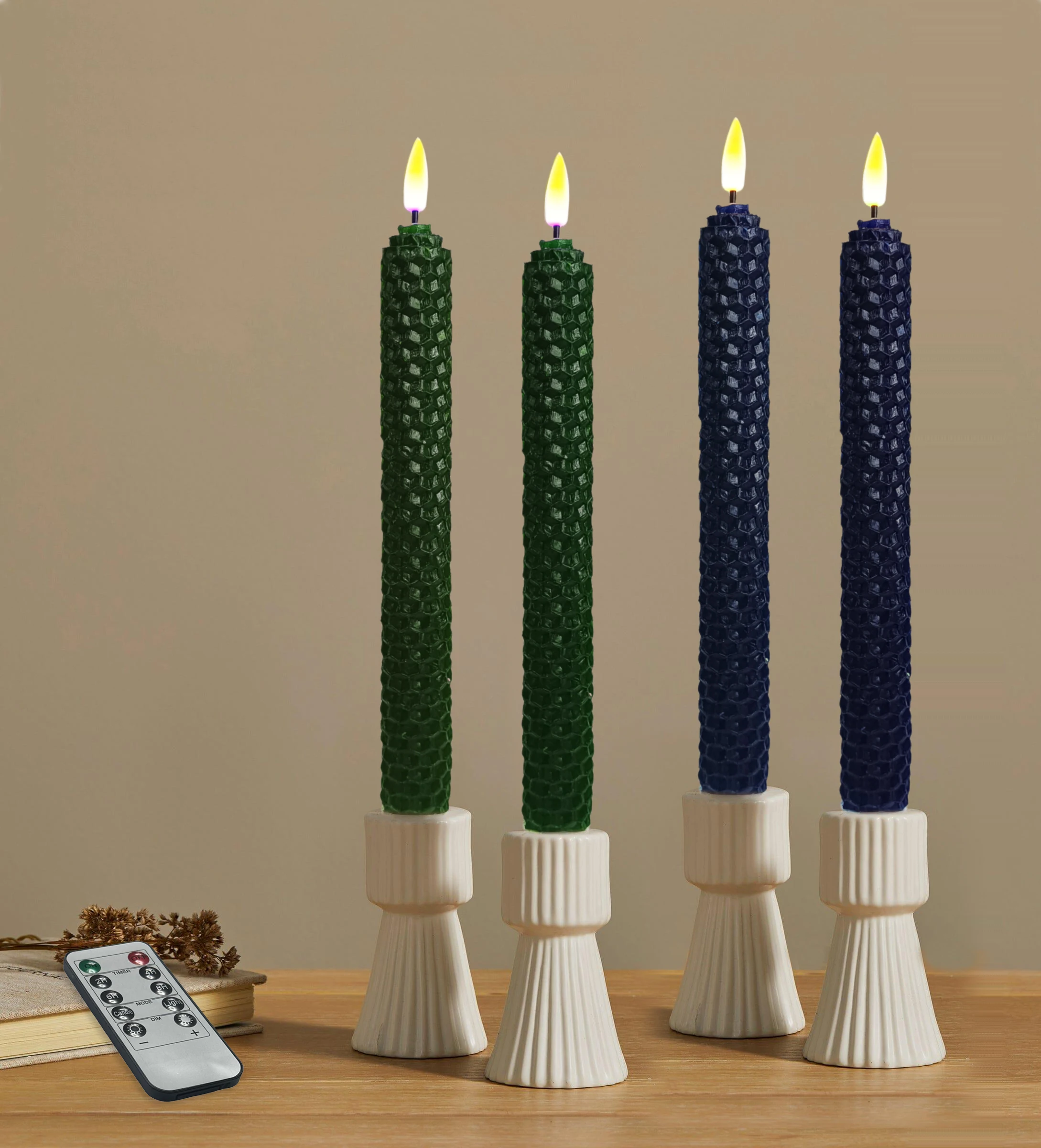 4 szt. Świece LED z wosku pszczelego bezdymne zasilane z baterii bezpieczny płomień ręcznie robione świece LED Party kolacja Home Decor świece LED