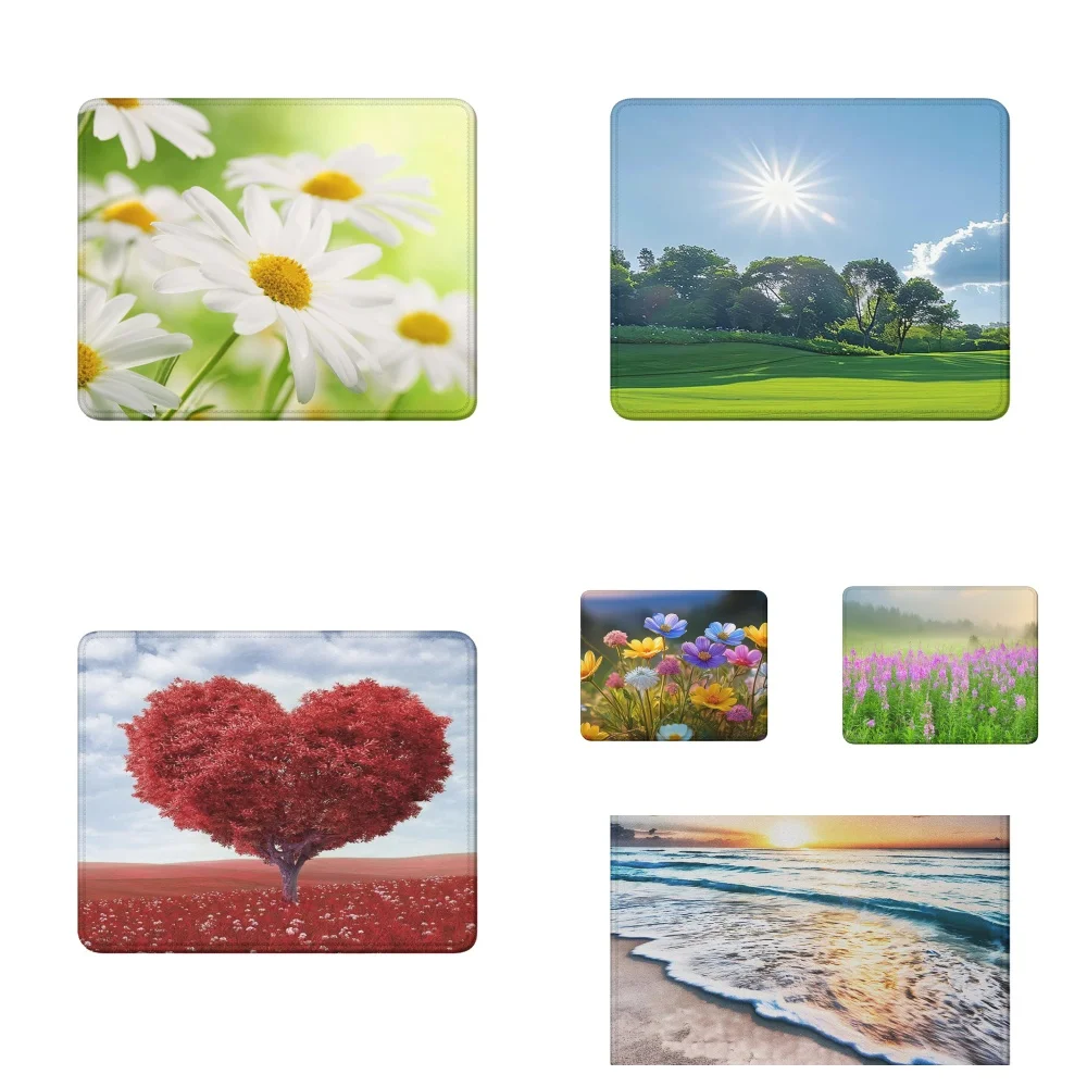 Nature Landscape Mouse Pad Aesthetic Scenery Daisy Ocean Beach Heart Tree Flower Rubber Small Mousepad Office Laptop Computer