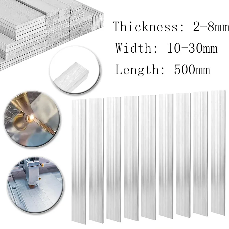 1pcs 6061 Aluminum Flat Bar 500mm, Solides Rectangular/Square Rod, Metal Plate Strip for DIY/Machining/Construction