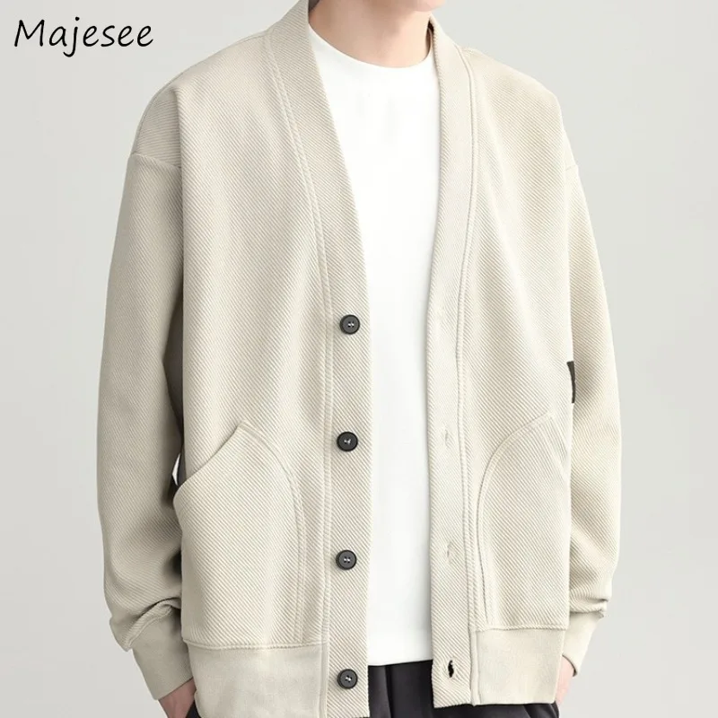 

Knitted Jackets Men V-neck Autumn Streetwear Outerwear England Style All-match Fashion Knitting Baggy Stylish Ulzzang Hombre Ins