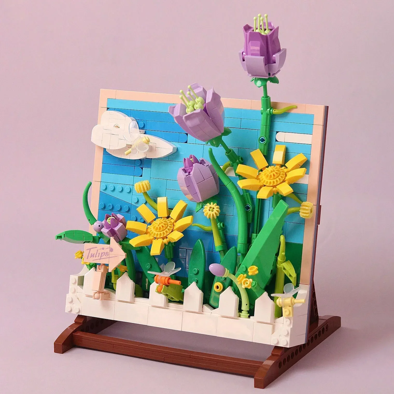 MOC-bloques de construcción en miniatura de astronautas, girasol, tulipán, obra de arte creativa, pintura 3D, decoración del hogar, juguetes para regalo de cumpleaños