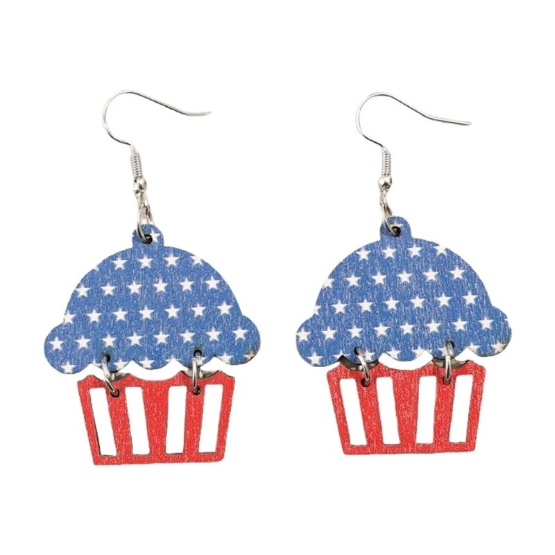 Stylish Wooden Earrings Dangle Ear Hooks For Independence Day Themed Occasions