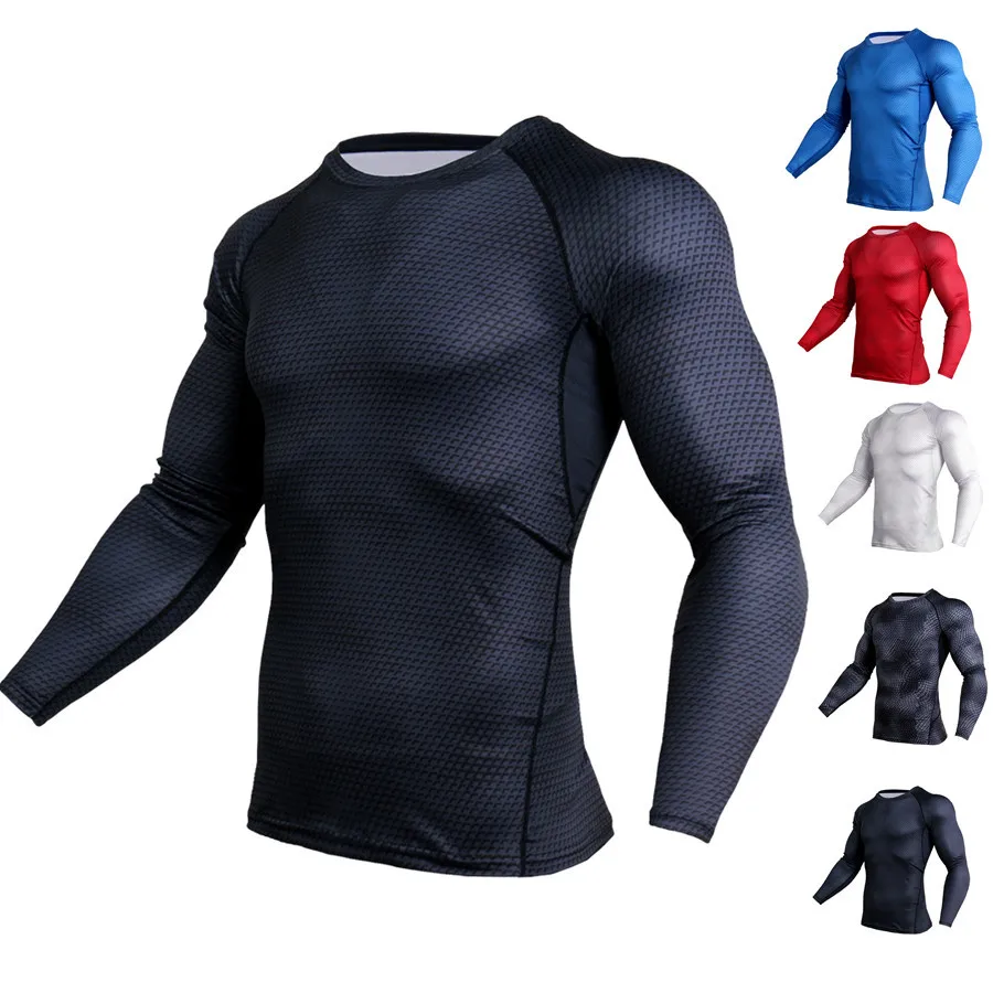 Dry Fit męska wysokiej jakości MMA Fitness siłownia koszulka sportowa Jogging koszulka do biegania kompresyjna oddychająca Rashguard kompleksowa