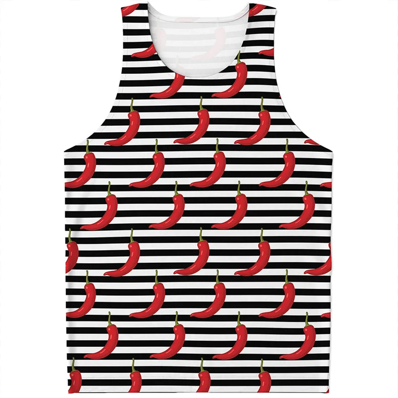 Colorful Pepper 3D Printed Tank Top Men Women Summer Sleeveless Oversized Vest Streetwear Casual Vegetable Pattern Tee Shirts image 2