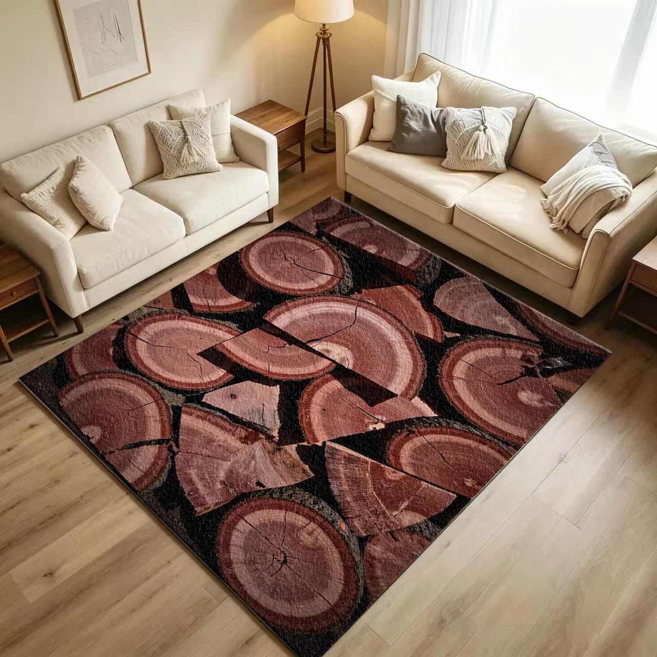 Natural Wood Log Slice Texture carpet flooring Rustic Farmhouse Decor Floor Rug