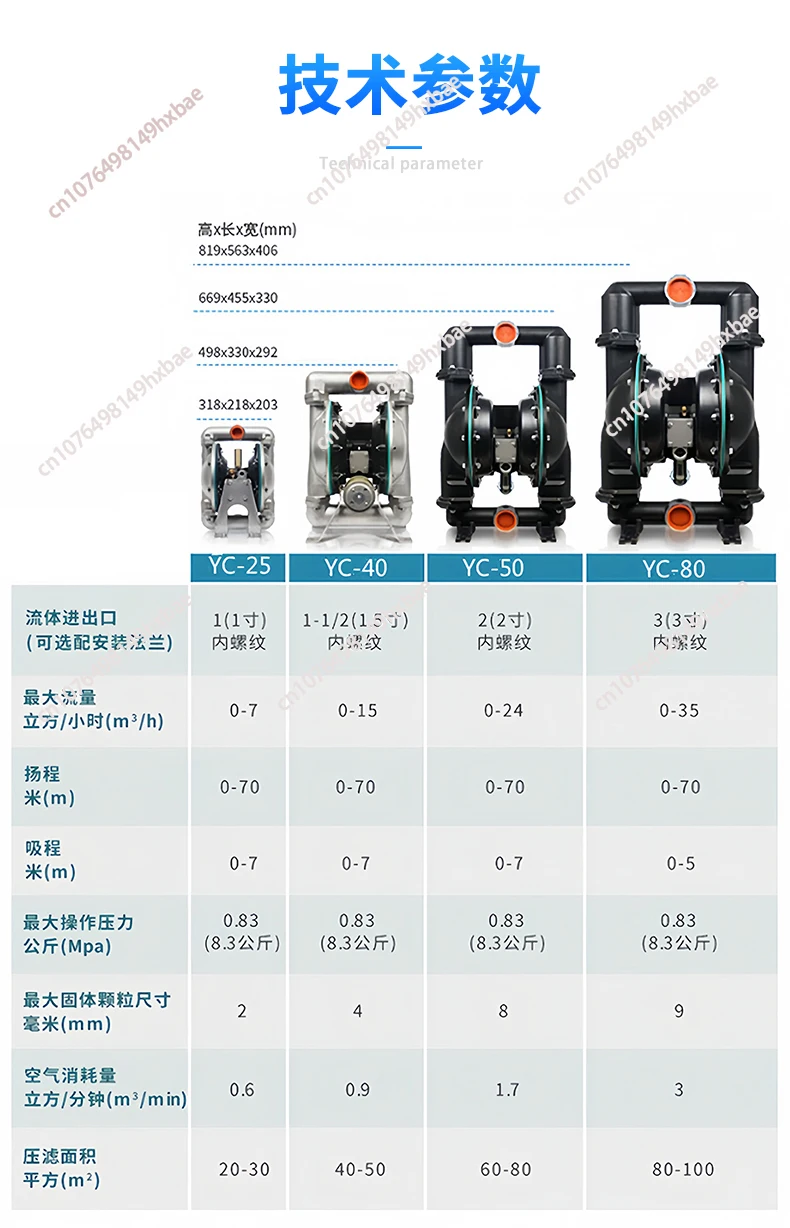 QBY4-25L Air-Operated Dual Diaphragm Pump 2.54cm Inlet & Outlet 35GPM  Pneumatic Diaphragm Transfer Pump 120PSI 150 ℉