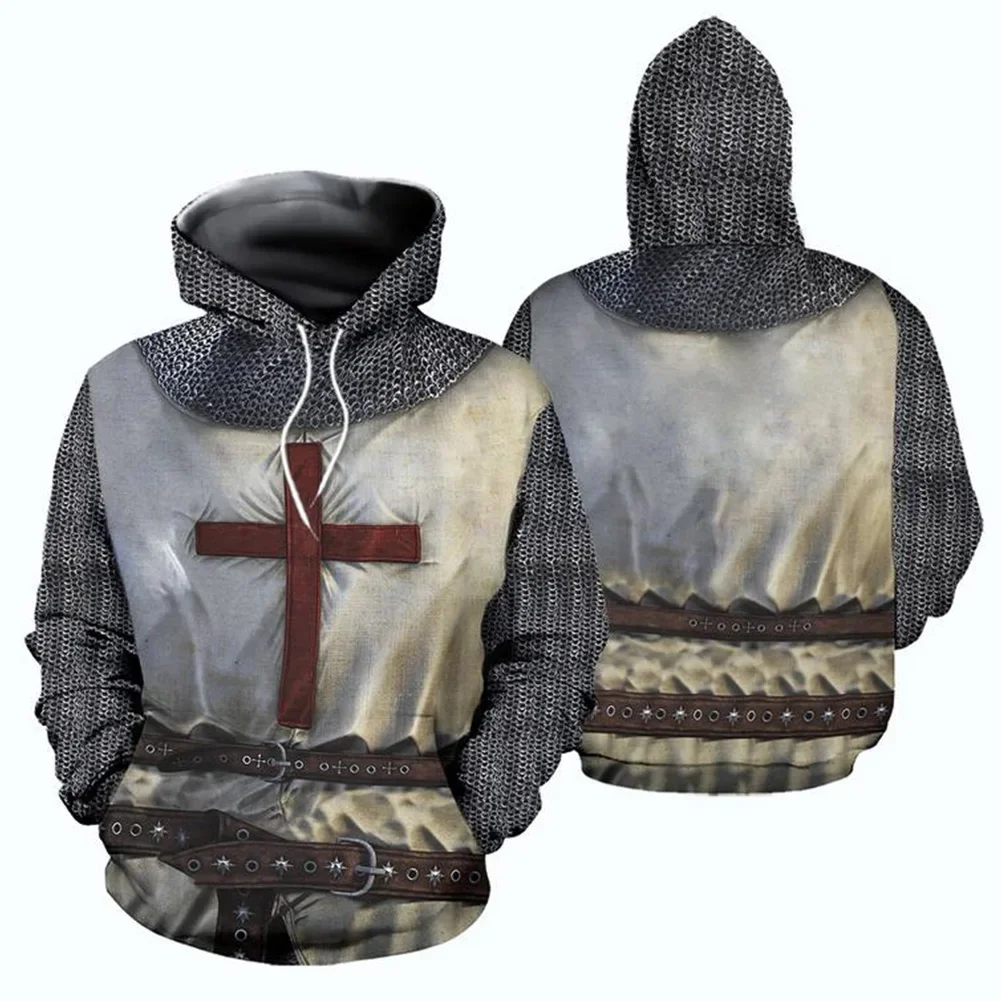 Sudadera con capucha de fantasía de caballero templario Medieval para adultos, disfraz de Orden Templaria Retro, Sudadera con capucha estampada, Jersey