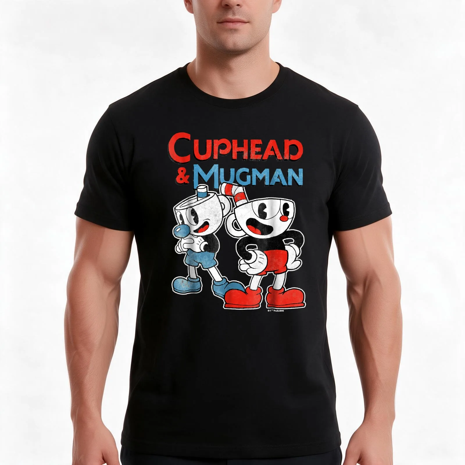 Cuphead Mugman Dynamic Duo Graphic T shirt T-Shirt, Summer Casual Cotton Tee, Oversized Streetwear Tops, Vintage Graphic Print