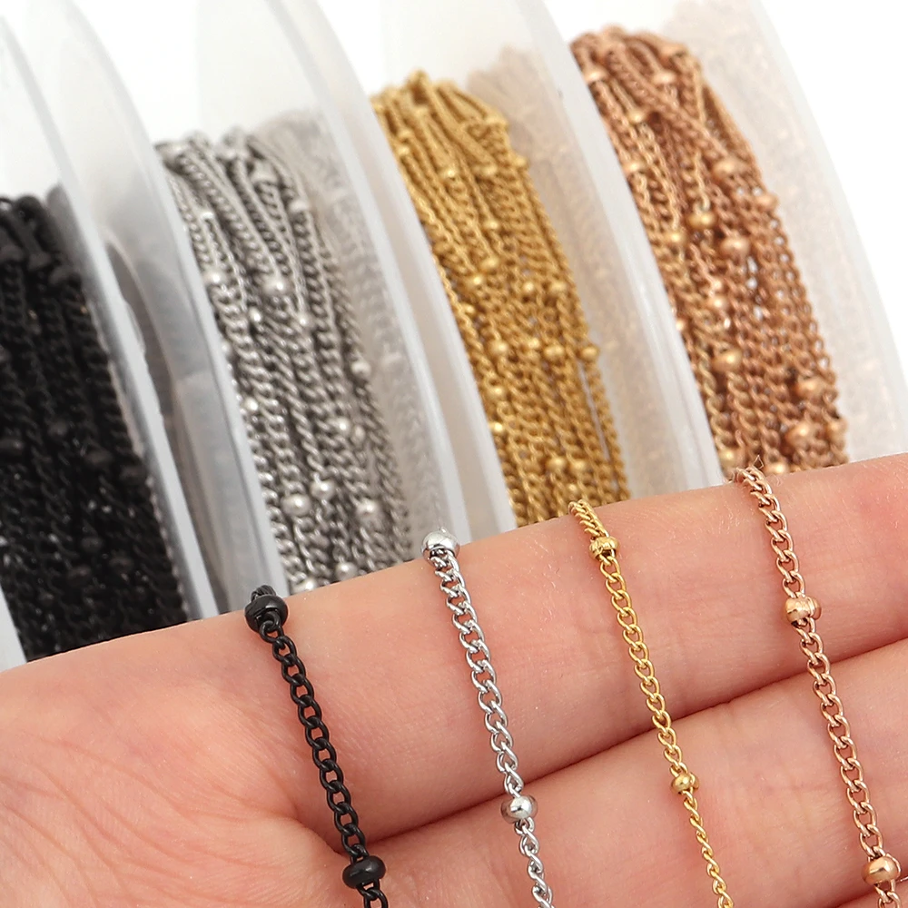 

5yards/roll Stainless Steel Chains Gold/Steel/Black Color Chains Side Bead Chain for Jewelry Making DIY Necklace Accessories