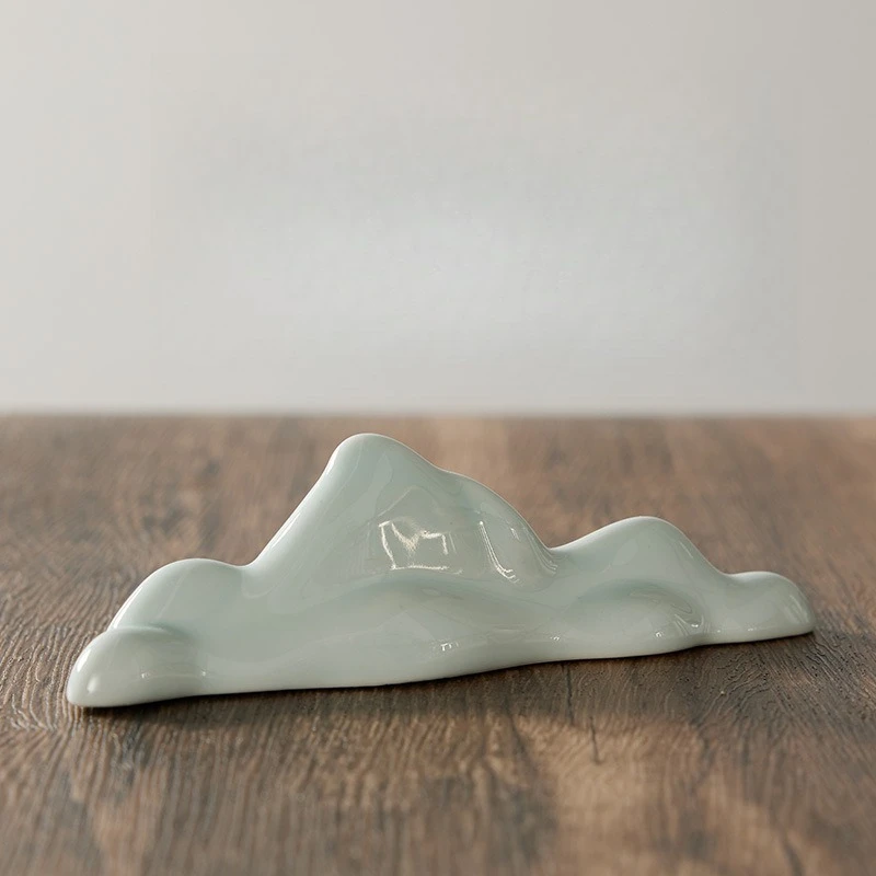 Minimalist Mountain Shape Ceramic Brush Rest Dual Use Paper Weight Vintage Chinese Calligraphy Desktop Study Ornament