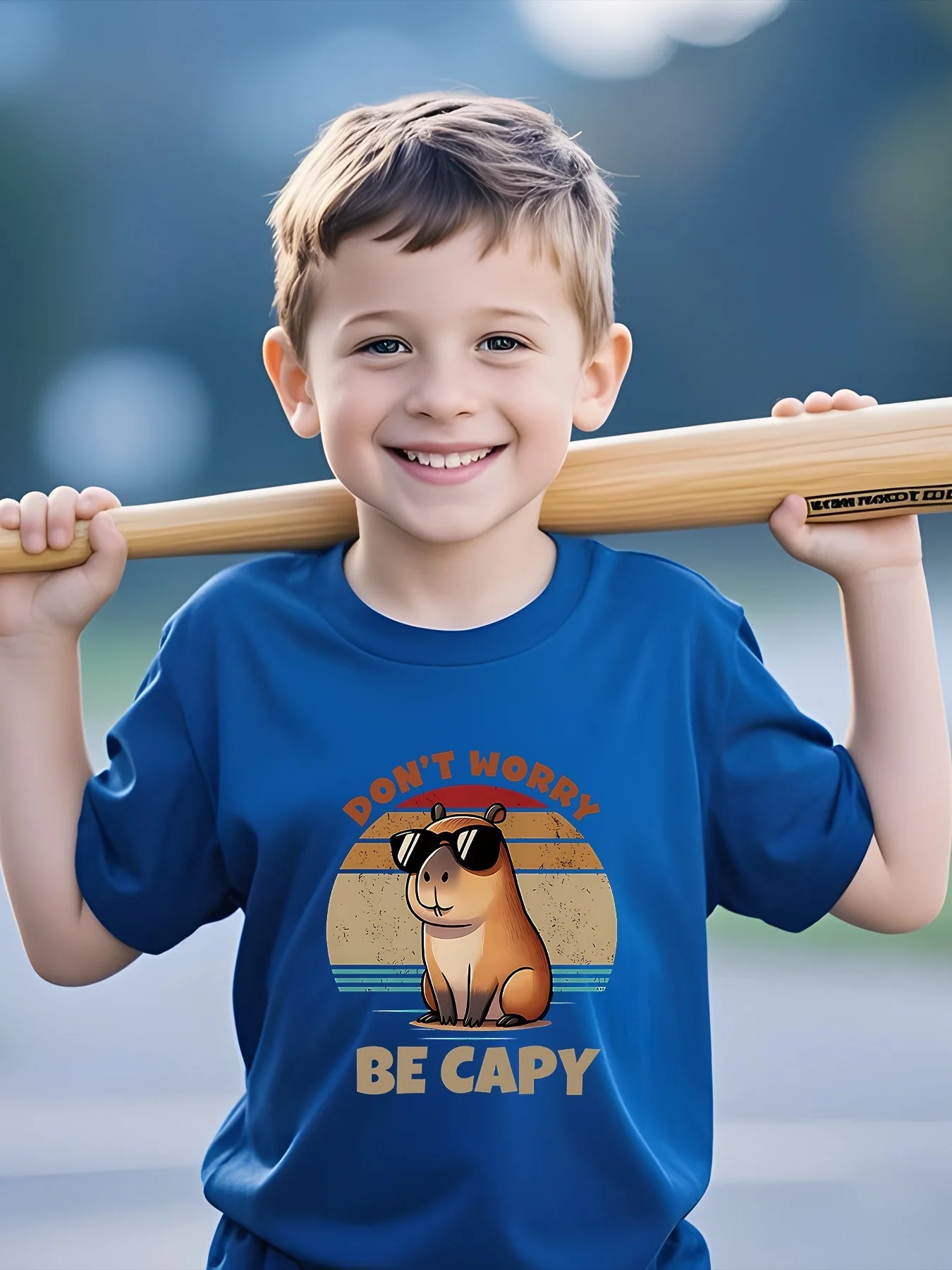 T-shirt imprimé « Don't Worry about Becoming A Capybara » à col rond pour tenue décontractée et confortable pour parents et enfants