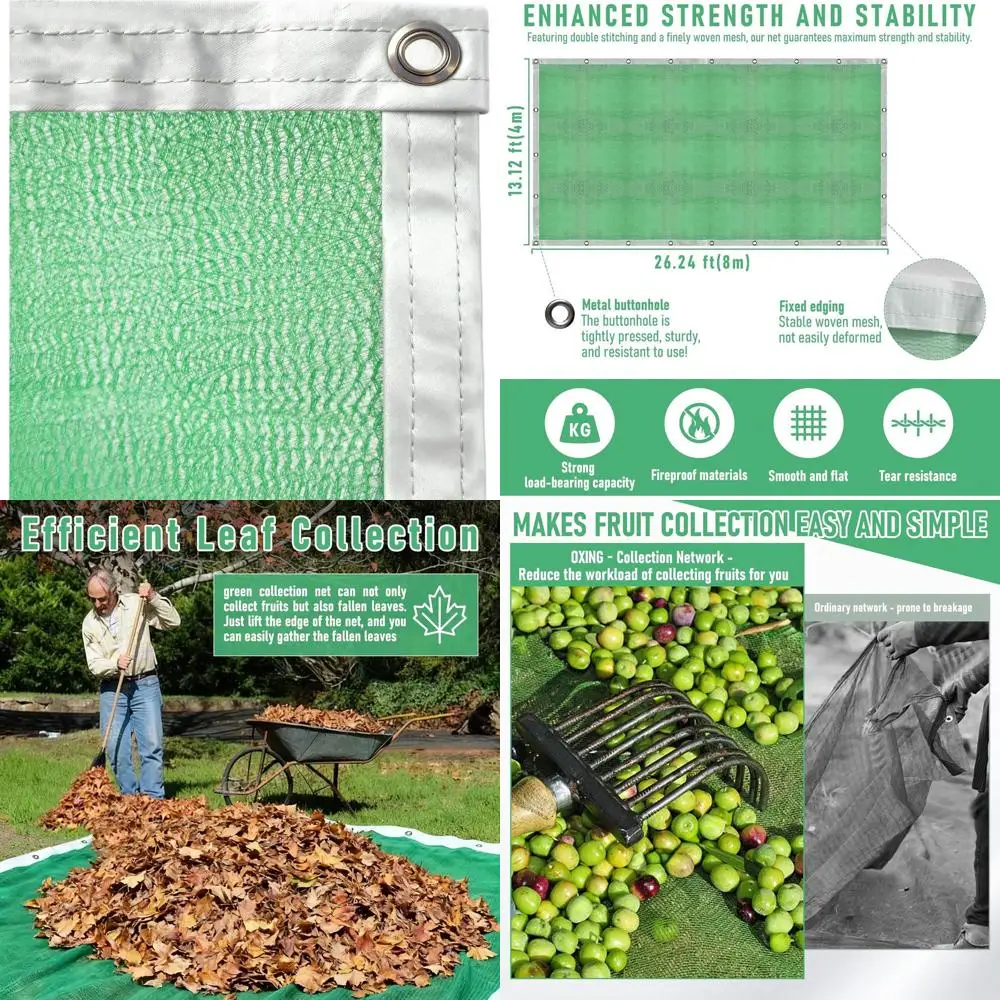 Red de Cosecha Agrícola - 26.2 x 13.1 pies Verde para Nueces, Aceitunas, Castañas, Ciruelas, Avellanas - Fácil de Recoger y Reutilizable