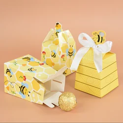5/10Pcs Paper Beehive Gift Boxes Bumble Bee Beehive Candy Boxes With Ribbons Baby Shower Wedding Birthday Party Favor Decoration
