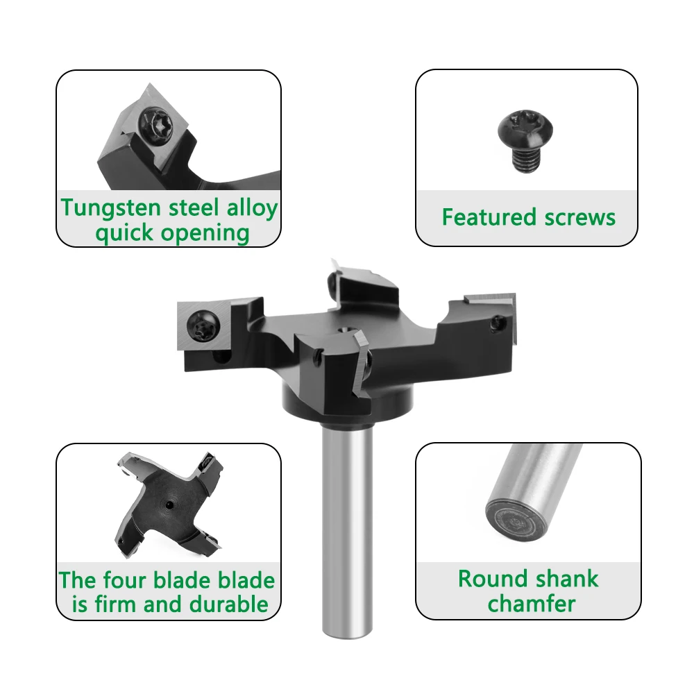 Imagem -06 - Substituível Shank Blade Planing Bit Face End Fresadora Insert-estilo Spoilboard Cnc Surfacing Router Bits para Madeira 12 mm 2