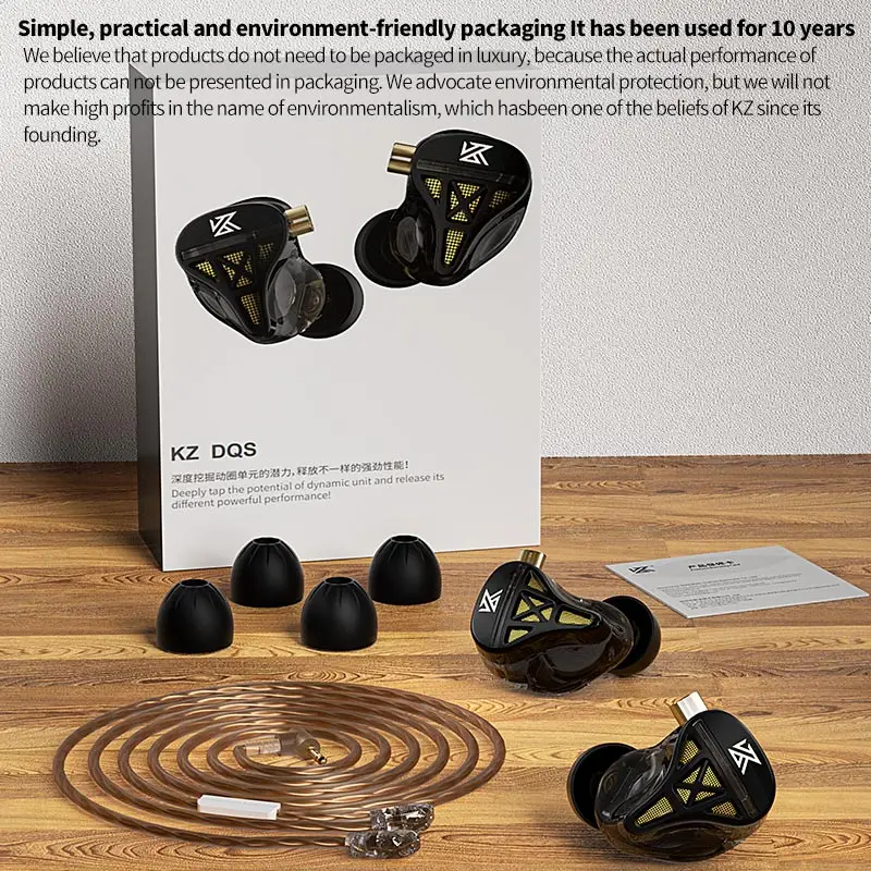 KZ-DQS Metal Fones De Ouvido Com Fio, In Ear Monitor Earbuds, Hifi Headset, Sport Game, Música Fones De Ouvido com Microfone, Cabo Destacável