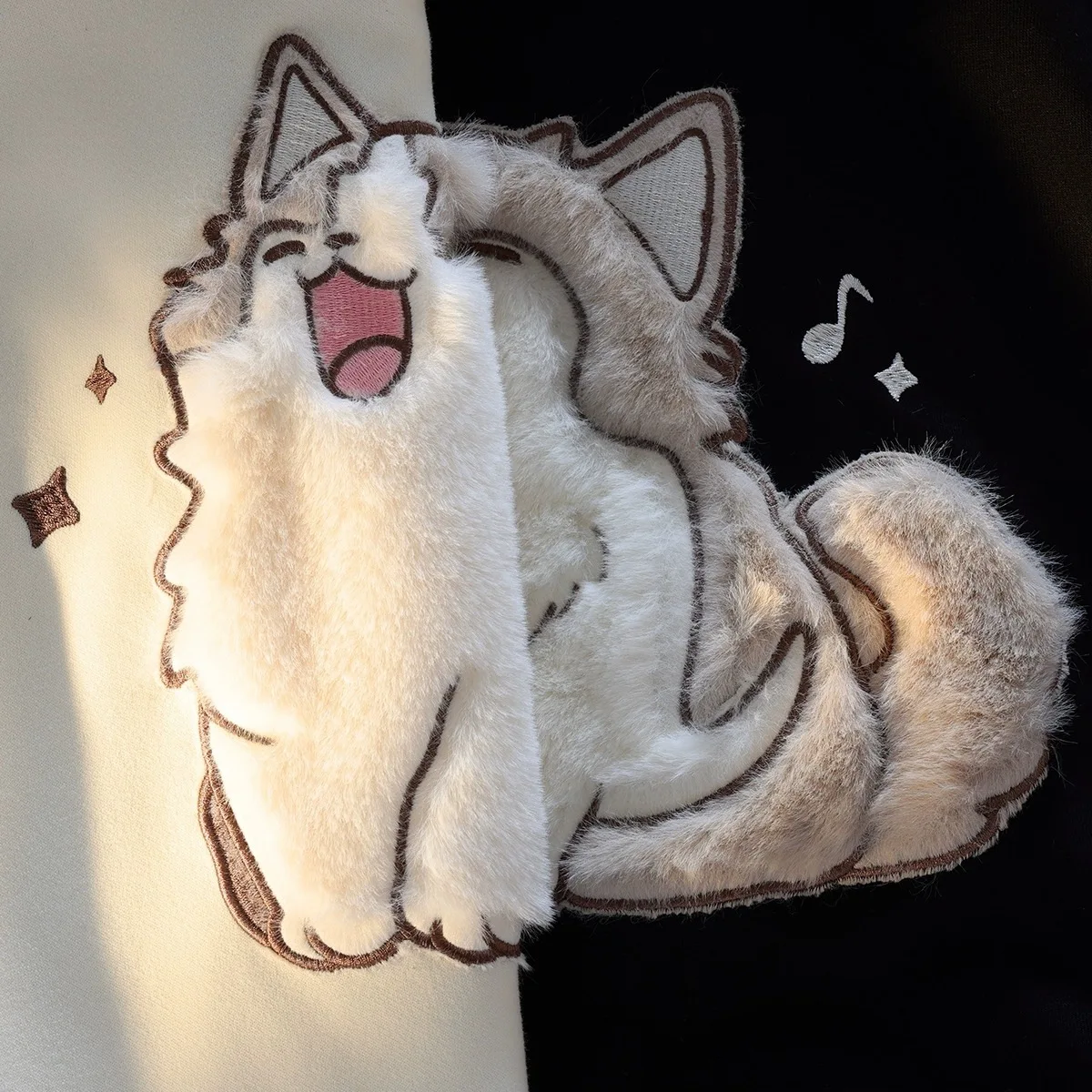 Kawaii Plush Embroidery Cat Hooded Sweatshirt for Women Streetwear Loose Long Sleeve Hoodies Spring Autumn Tops Coat