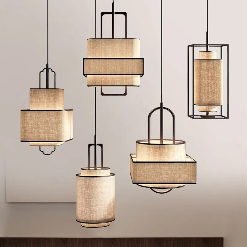 

Aesthetics New Chinese Style Tea Room Zen Chandelier Private Room B & B Bedroom Bedside Lamp Restaurant Bar Fabric Lighting