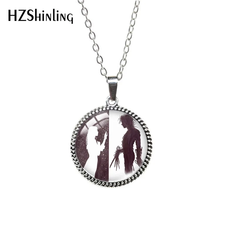 2022 Classic Edward Scissors  Cartoon Pattern 25mm Glass Cabochon Antique Necklace Handmade Glass Jewelry