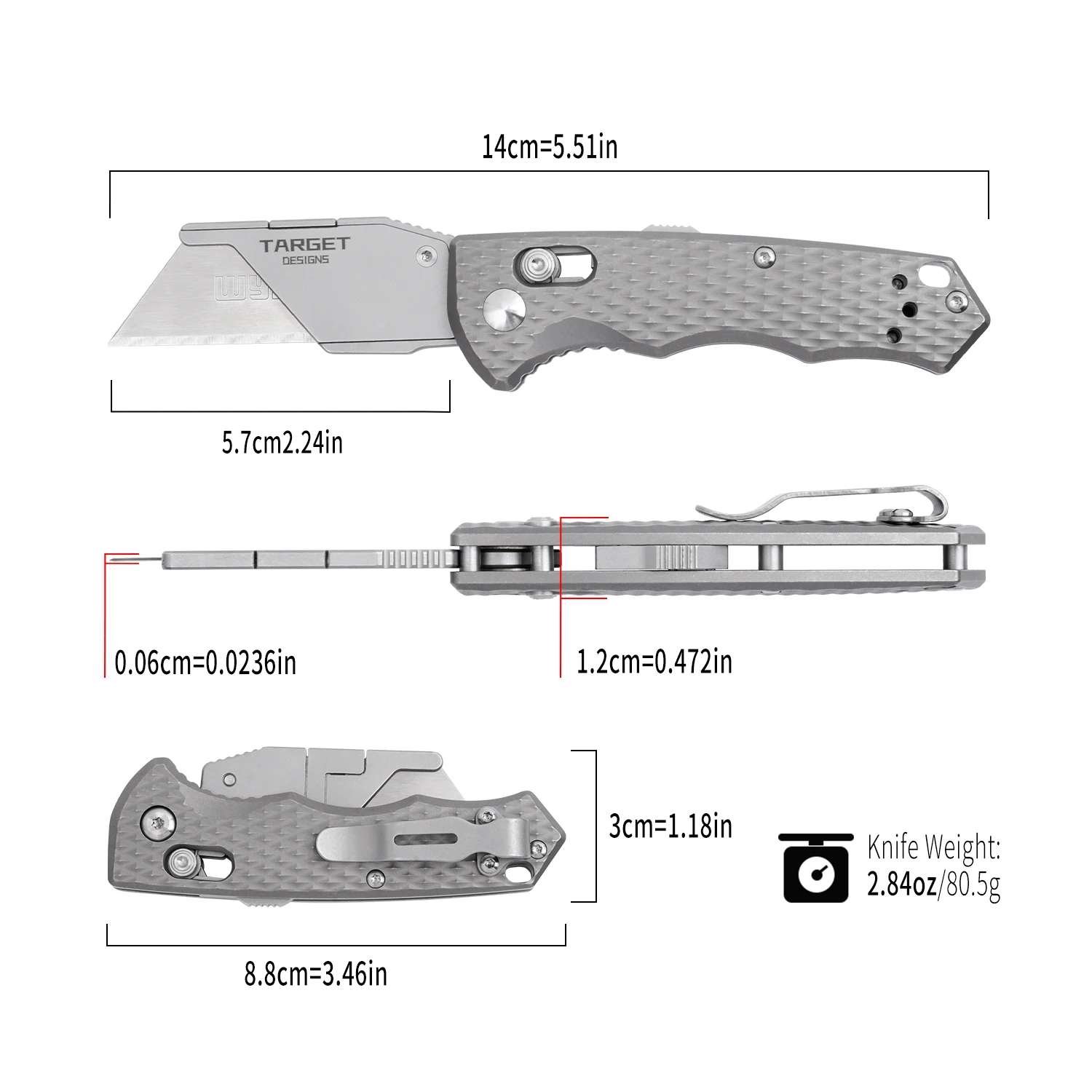 Titanium multifunctional folding knife. Outdoor pocket tool with pen clip