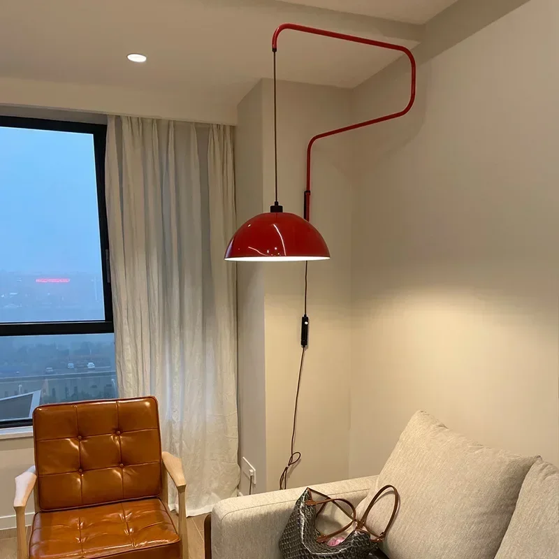 Lampada da parete vintage in metallo rosso braccio lungo per la lettura della camera da letto dell'atrio Dropshipping lampadina E27 nuovo stile applique di illuminazione 110-240 V