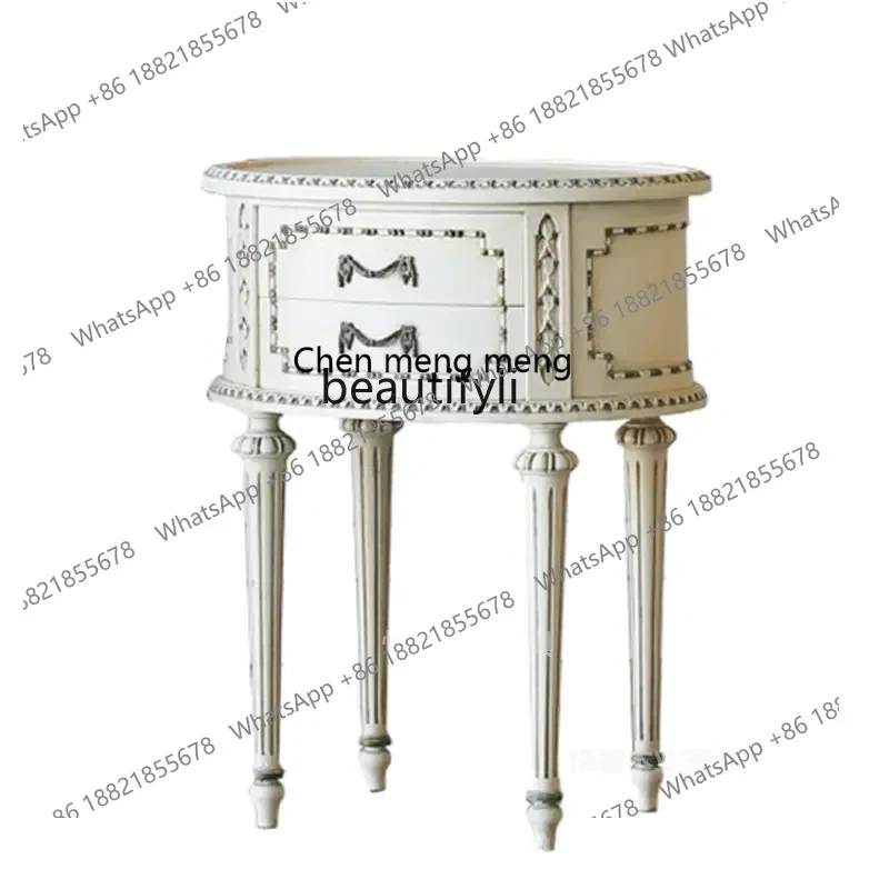 ss 8617  American-Style Solid Wood Vintage Carved Bedside Table Phone Table French Simplicity Side Table Locker Oak
