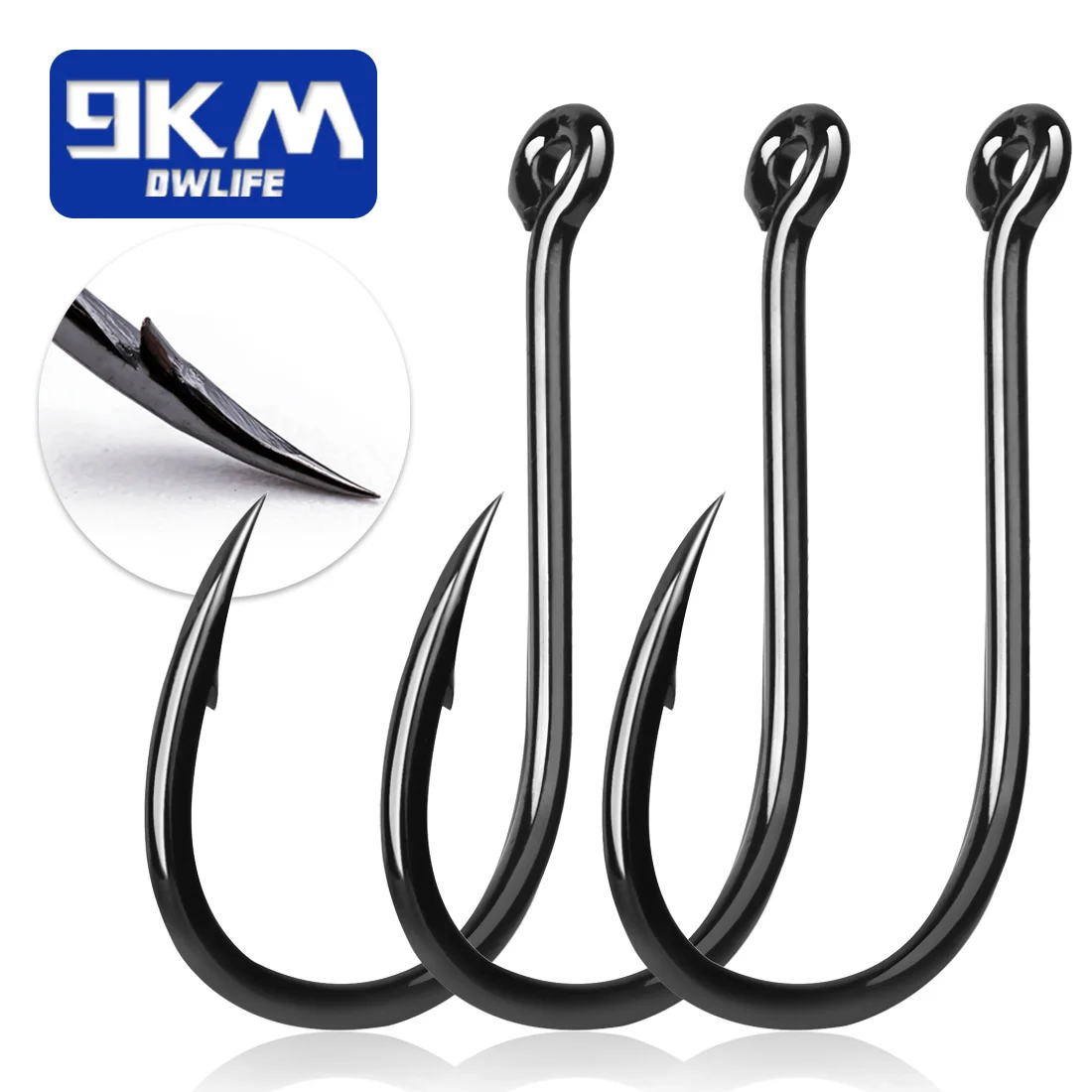 9KM Fishing Hooks 50~100Pcs Saltwater Fishing J Hooks Strong Sharp Needle Point Barbs Ringed Eye Saltwater Fishing Octopus Hooks