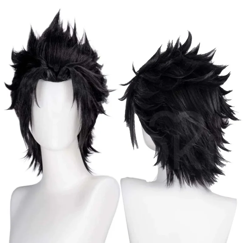 Le Cool Men Zackk Fair Cosplay Wig Heat Resistant Synthetic Short piky Black Hair Adjustable Cap For Game Cos Halloween Pa TU8] view 4
