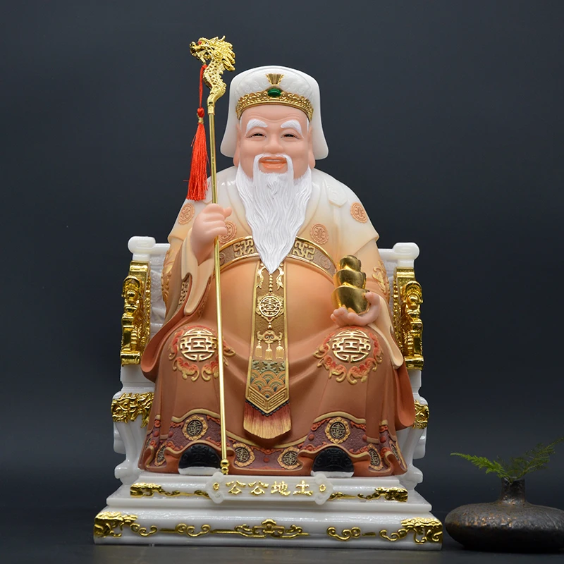 

Asia HOME Temple shop Worship bring wealth GOOD luck CAi SHEN TU DI GONG FUDE ZHENGSHEN God jade buddha God statue Sculpture