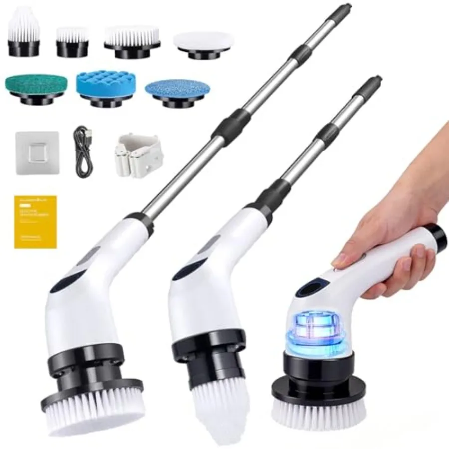 

Electric Spin Scrubber for Cleaning Adjustable Shower Brush with 7 Replaceable Heads and Power LED Display 2 Speed Waterproof C
