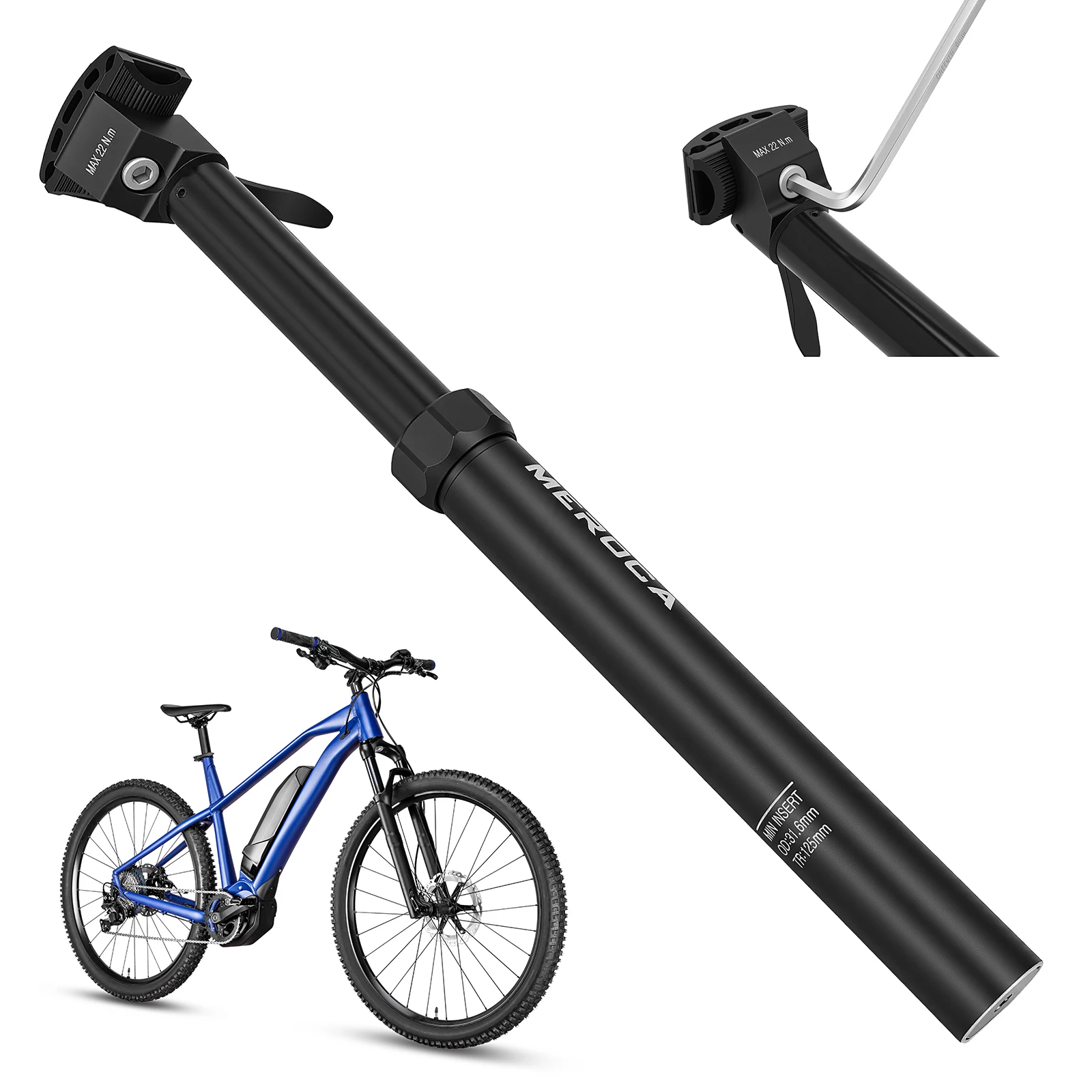 Rura podsiodłowa z amortyzacją do roweru, 31,6 mm, rura podsiodłowa z amortyzacją do roweru górskiego (MTB), 400 mm, amortyzator, części rowerowe, regulacja wysokości, rura podsiodłowa do roweru