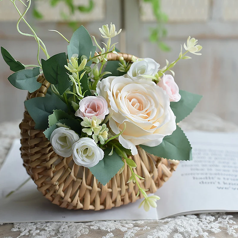 Small Flower Basket Willow Rattan Woven Basket Wicker Half Moon Storage With Handle Handmade Picnic Container Sturdy Girl