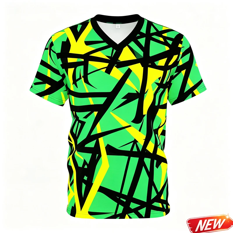 Trendy Line Graffiti Graphic T-Shirt Men 3d Printed Abstract Colorful V-Neck T Shirt Summer Harajuku Fashion Short Sleeve Top